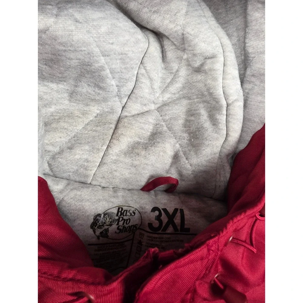 Bass Pro Shops Jacket Men 3XL Red Grey Hood Insulated Full Zip Bomber Coat *Read